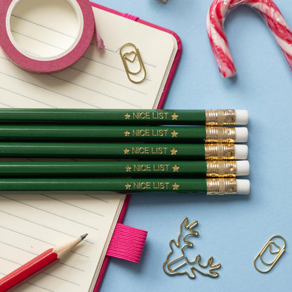 Nice list Christmas Pencil Set: Christmas Eve box, Stationery Gift, Party Favours, Stocking Stuffer, Teachers classroom favours
