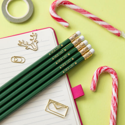 Nice list Christmas Pencil Set: Christmas Eve box, Stationery Gift, Party Favours, Stocking Stuffer, Teachers classroom favours