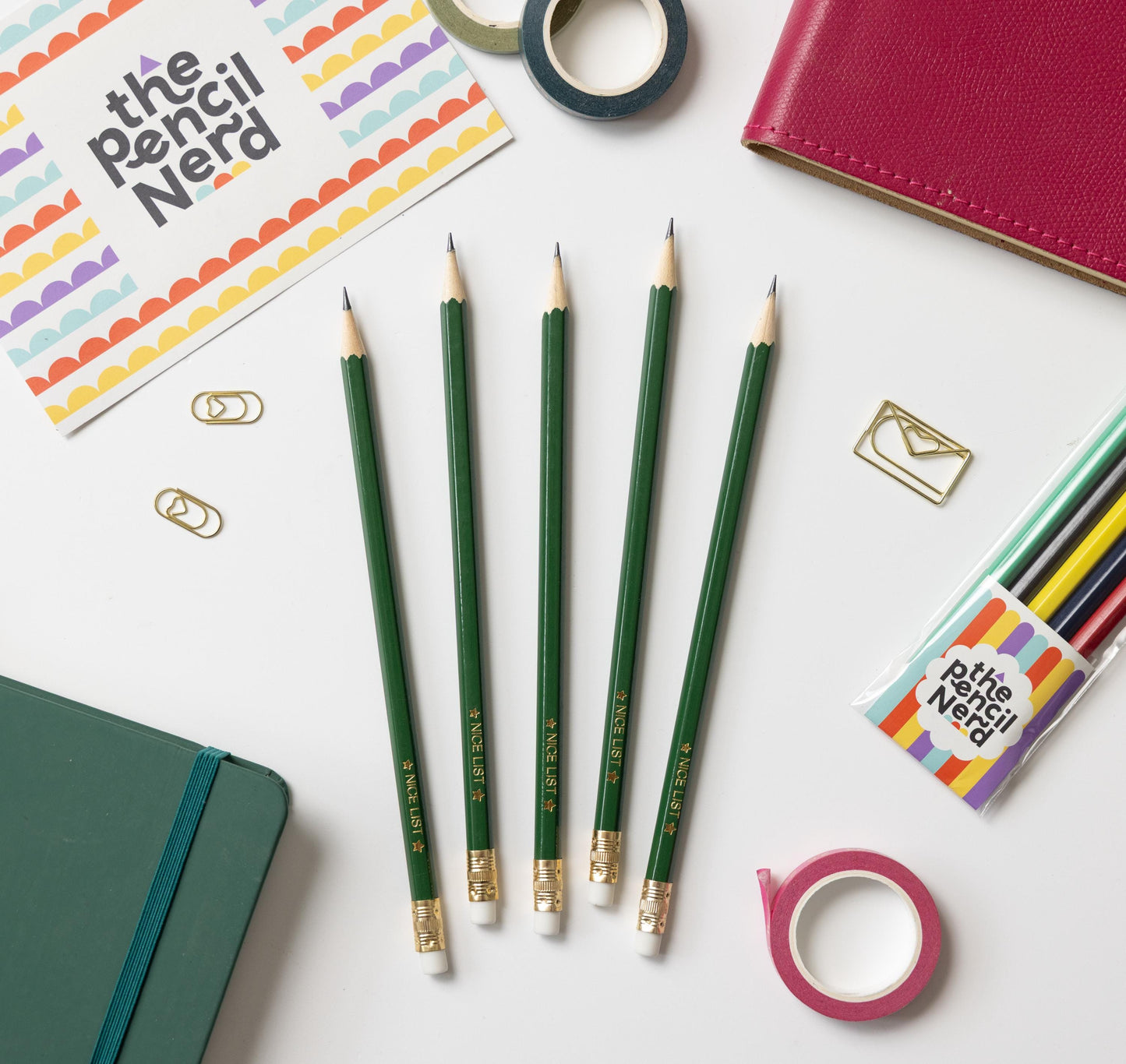 Nice list Christmas Pencil Set: Christmas Eve box, Stationery Gift, Party Favours, Stocking Stuffer, Teachers classroom favours
